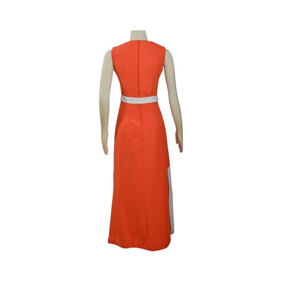 1970s Liberty Circle Orange & White Sleeveless  Boho Chic  Mod Maxi Dress - Picture 3 of 7